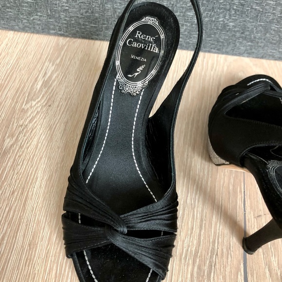 Rene Caovilla Vintage Black Silk and Crystal Platform shoes in Size 6. - Picture 11 of 16